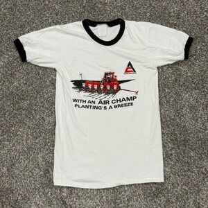 Vintage 70s Allis-Chalmers Air Champ Ringer T Shirt Single Stitch White Mens S